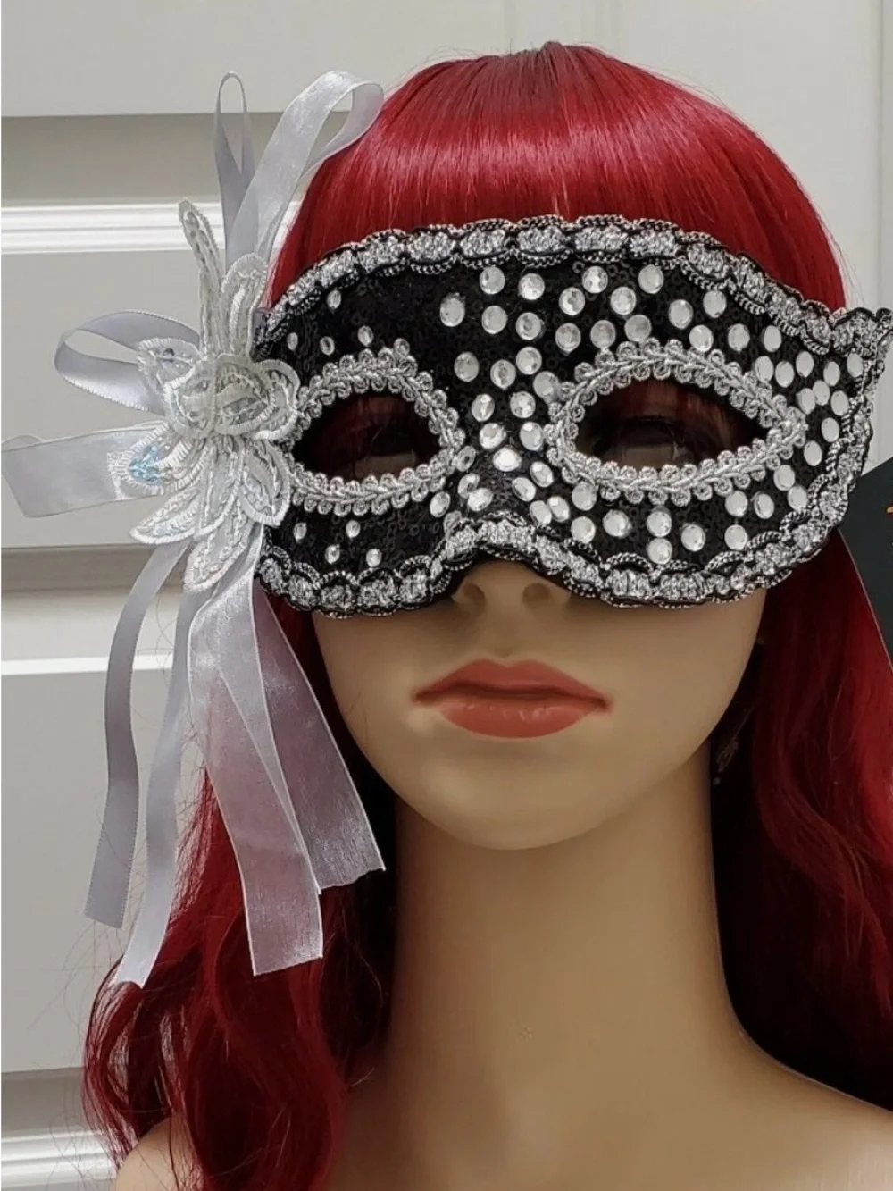 Black & Silver Rhinestone Masquerade Mask – One Size